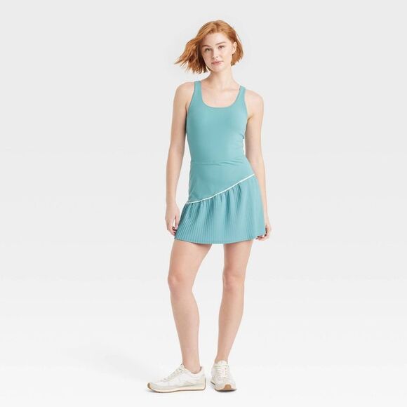 JoyLab - Women's Knit Asymmetrical Pleated Active Dress - J Green - Picture 1 of 4